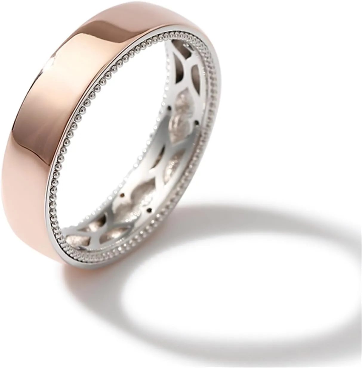 Jeulia Floral Ring Band Sterling Silver Two Tone Leaf Carved Vintage Unique Hollow Flower Rose Gold Jewelry Engagement Wedding Bridal Sets Stackable Anniversary Promise with Gift Box
