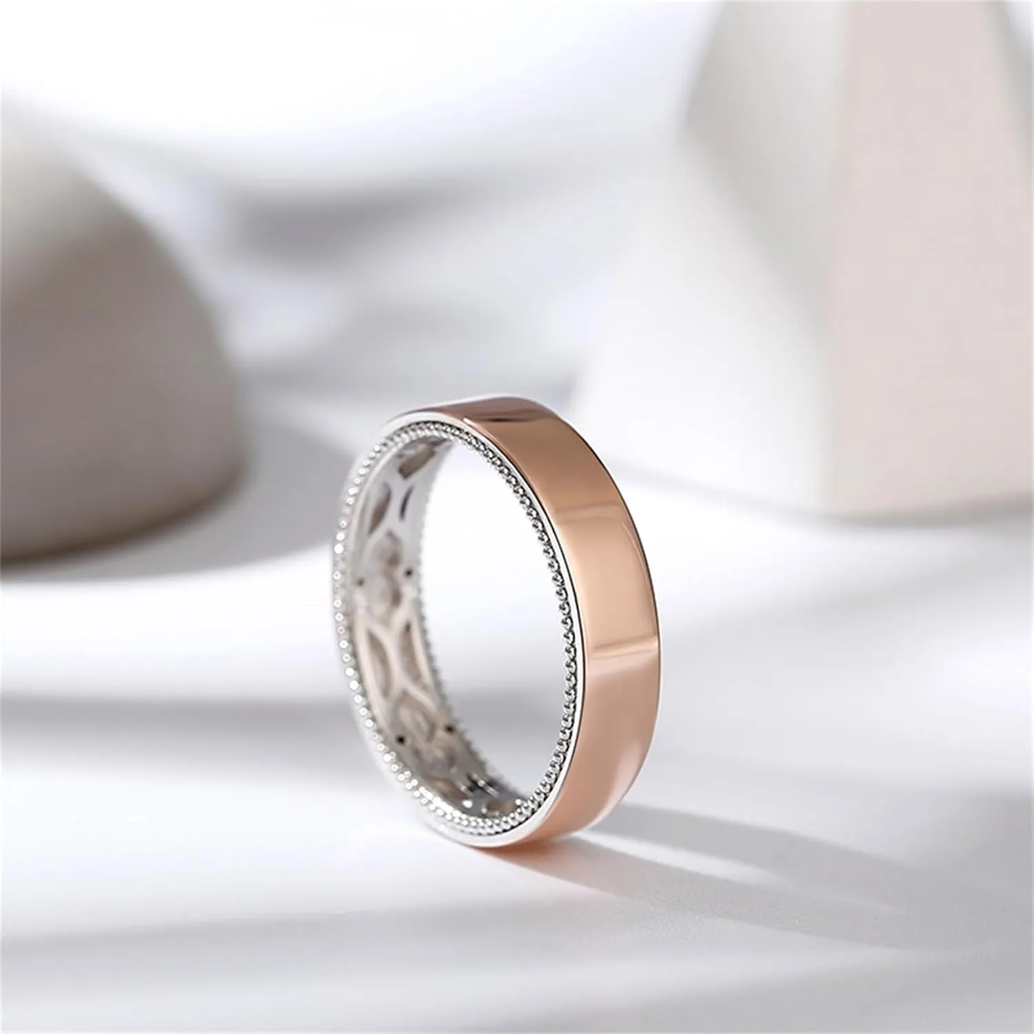 Jeulia Floral Ring Band Sterling Silver Two Tone Leaf Carved Vintage Unique Hollow Flower Rose Gold Jewelry Engagement Wedding Bridal Sets Stackable Anniversary Promise with Gift Box