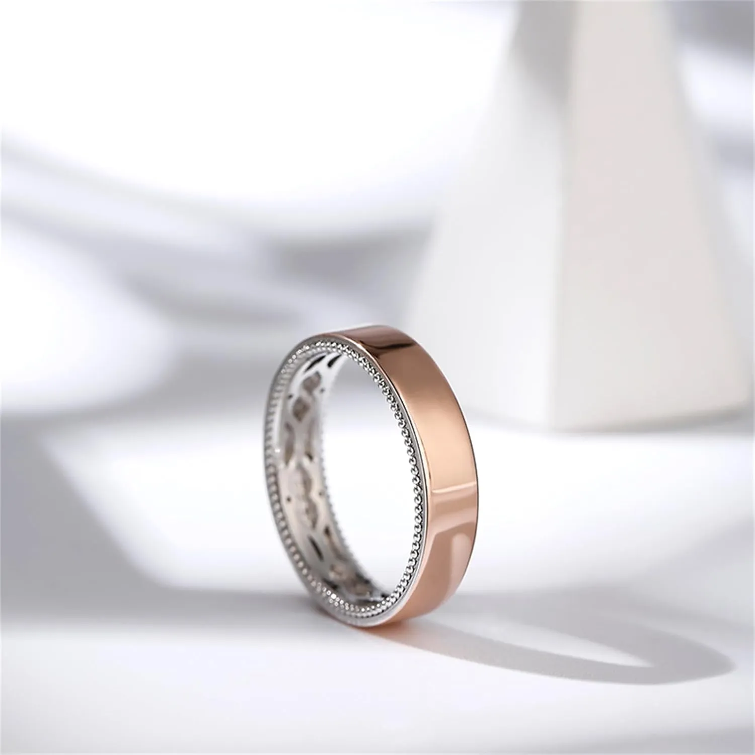 Jeulia Floral Ring Band Sterling Silver Two Tone Leaf Carved Vintage Unique Hollow Flower Rose Gold Jewelry Engagement Wedding Bridal Sets Stackable Anniversary Promise with Gift Box