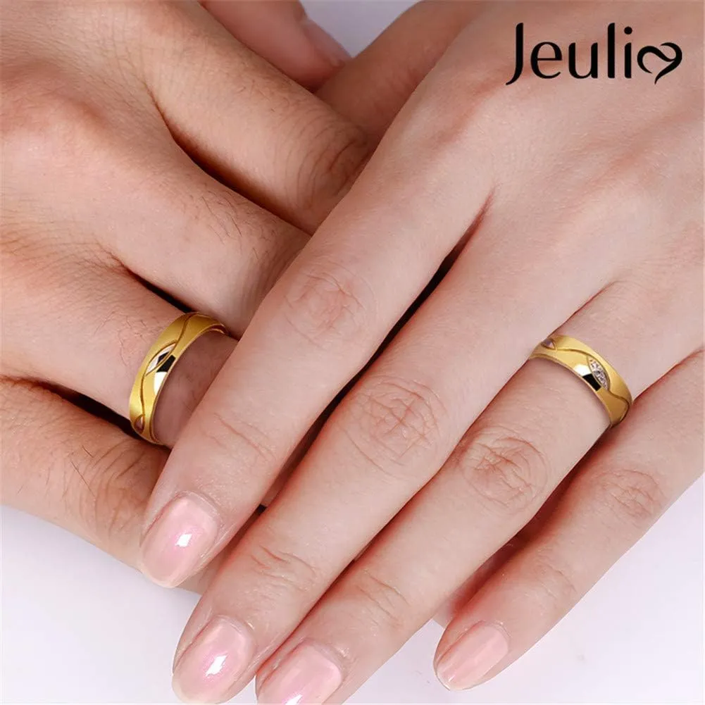 Jeulia Titanium Stainless Steel Couple Ring Set Custom Engraved Wedding Band Rings Domed Personalized Name Rings Engagement Promise Band for Men Women