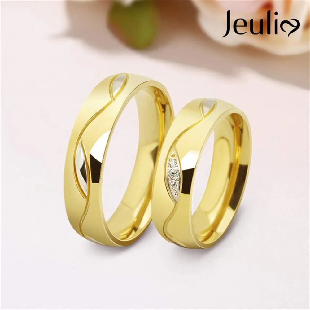 Jeulia Titanium Stainless Steel Couple Ring Set Custom Engraved Wedding Band Rings Domed Personalized Name Rings Engagement Promise Band for Men Women