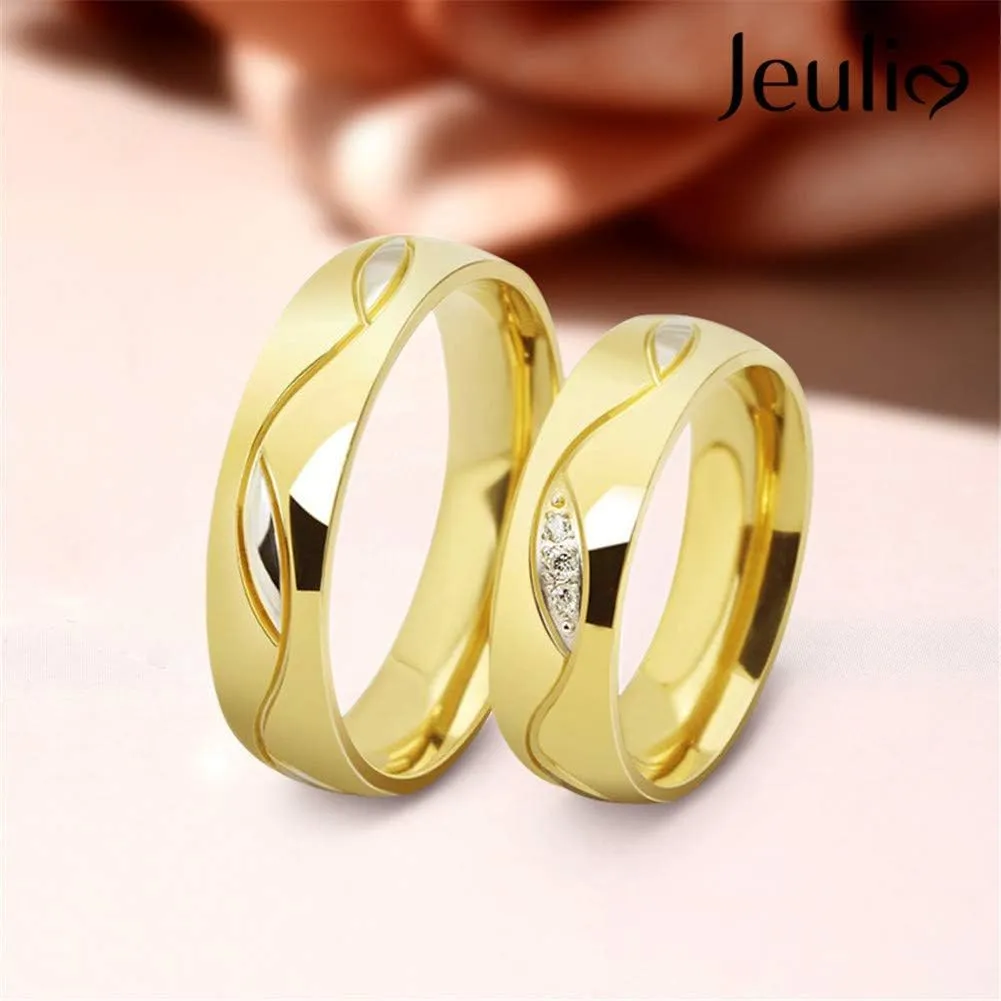 Jeulia Titanium Stainless Steel Couple Ring Set Custom Engraved Wedding Band Rings Domed Personalized Name Rings Engagement Promise Band for Men Women