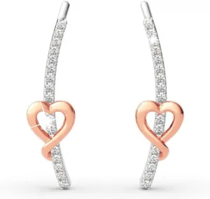 Jeulia Women 925 Sterling Silver Heart Earrings 14k Gold Plated Cubic Zirconia Climber Earrings Ear cuffs Hoop Hypoallergenic Earring Romantic Jewelry Gift