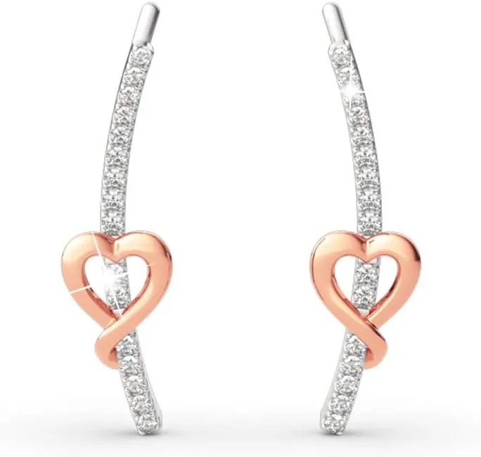 Jeulia Women 925 Sterling Silver Heart Earrings 14k Gold Plated Cubic Zirconia Climber Earrings Ear cuffs Hoop Hypoallergenic Earring Romantic Jewelry Gift