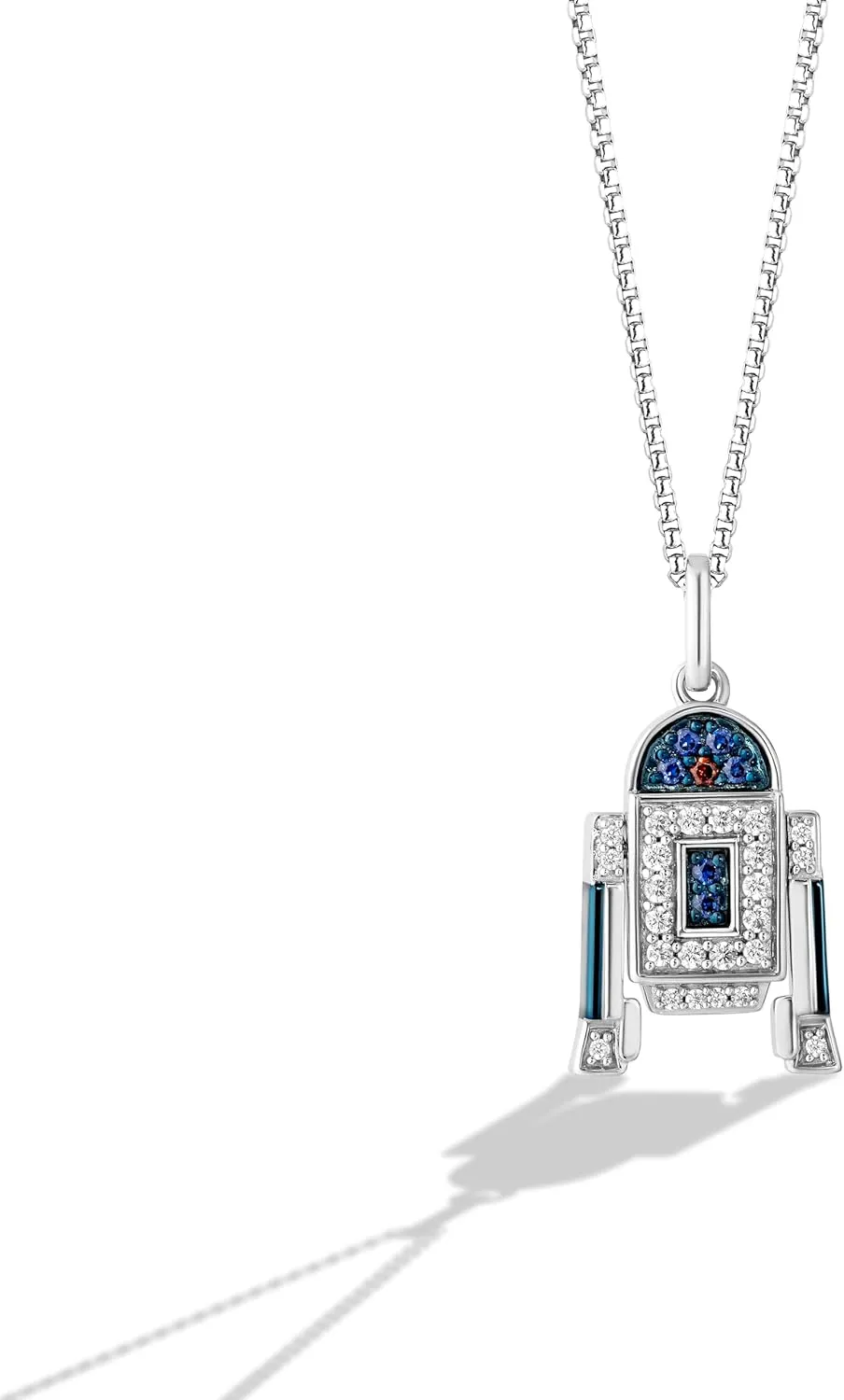 Jewelili Star Wars Fine Jewelry R2 SERIES WOMEN'S PENDANT Sterling Silver, 1/6 CT.TW. White Diamonds Garnet and Created Blue Sapphire