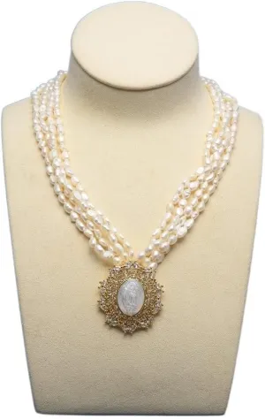 Jewelry Natural Freshwater Cultured White Keshi Pearl Shell Christ Jesus Connector Pendant Necklace for Women Necklace pendant