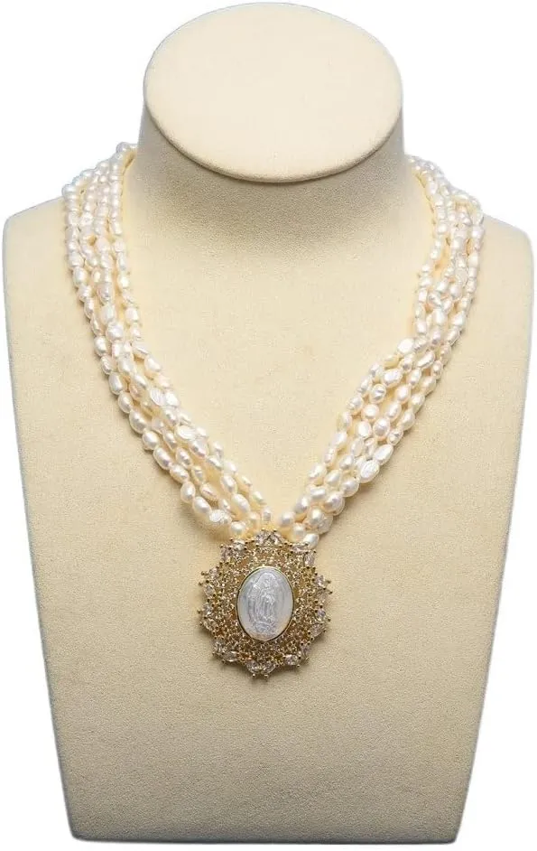 Jewelry Natural Freshwater Cultured White Keshi Pearl Shell Christ Jesus Connector Pendant Necklace for Women Necklace pendant