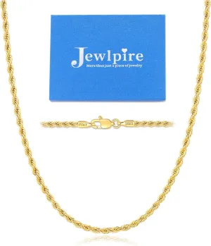 Jewlpire 2MM Italian Luxury Solid 18k Gold Over 925 Sterling Silver Chain Necklace for Women Men, Diamond Cut Rope Chain Sturdy & Comfortable Women's Chain Necklaces, 16 18 20 22 24 26 Inch