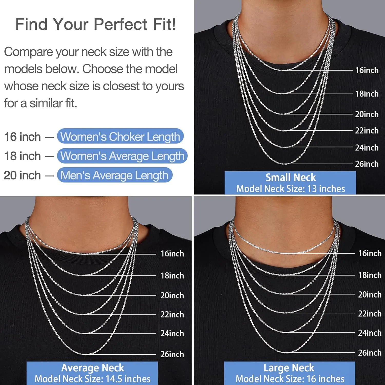 Jewlpire 2MM Italian Luxury Solid 18k Gold Over 925 Sterling Silver Chain Necklace for Women Men, Diamond Cut Rope Chain Sturdy & Comfortable Women's Chain Necklaces, 16 18 20 22 24 26 Inch