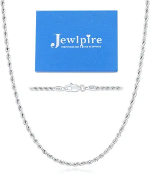 Jewlpire 2MM Italian Luxury Solid 18k Gold Over 925 Sterling Silver Chain Necklace for Women Men, Diamond Cut Rope Chain Sturdy & Comfortable Women's Chain Necklaces, 16 18 20 22 24 26 Inch