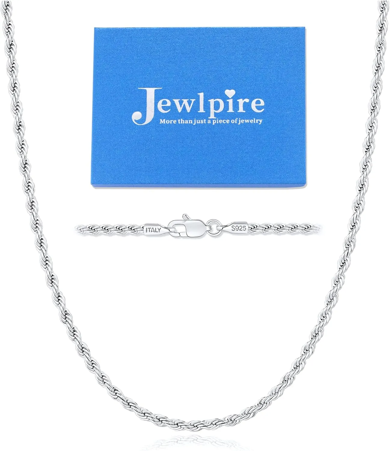 Jewlpire 2MM Italian Luxury Solid 18k Gold Over 925 Sterling Silver Chain Necklace for Women Men, Diamond Cut Rope Chain Sturdy & Comfortable Women's Chain Necklaces, 16 18 20 22 24 26 Inch
