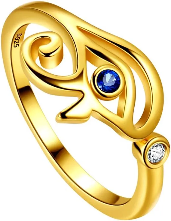 Jewmon Egyptian Eye of Horus Ring for Women 925 Sterling Silver Horus Eye Ring Adjustable Eye of Ra Protection Ring Ancient Amulet Egyptian Jewelry for Women
