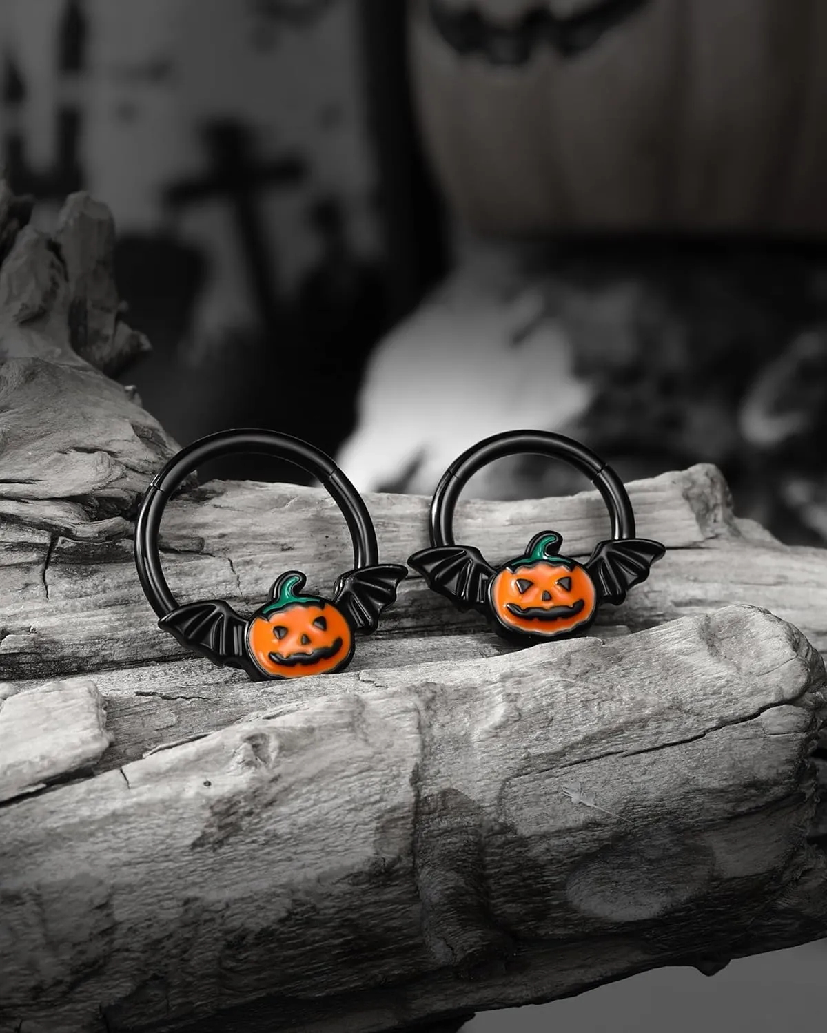 Jewseen Halloween Septum Rings Pumpkin Hinged Segment Rings Black Daith Piercing Jewelry Cartilage Hoop Earring Nose Rings Hoops for Women