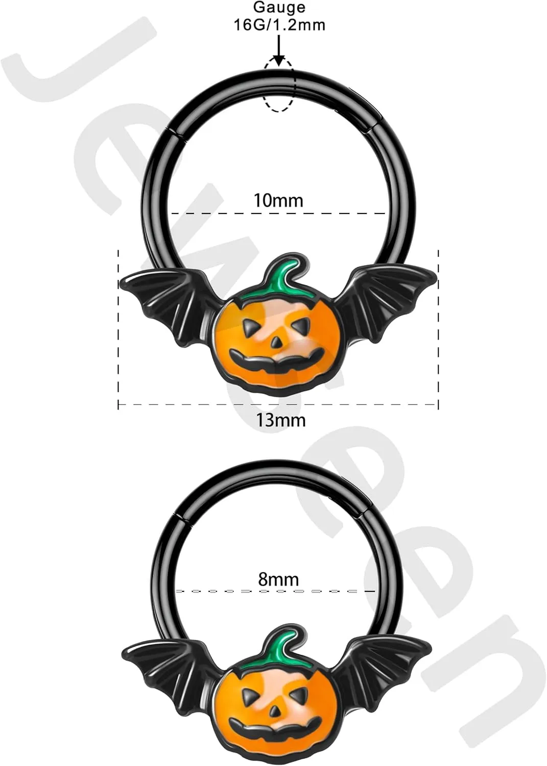Jewseen Halloween Septum Rings Pumpkin Hinged Segment Rings Black Daith Piercing Jewelry Cartilage Hoop Earring Nose Rings Hoops for Women