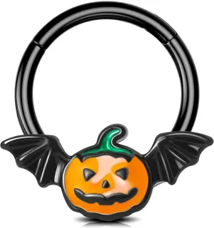 Jewseen Halloween Septum Rings Pumpkin Hinged Segment Rings Black Daith Piercing Jewelry Cartilage Hoop Earring Nose Rings Hoops for Women