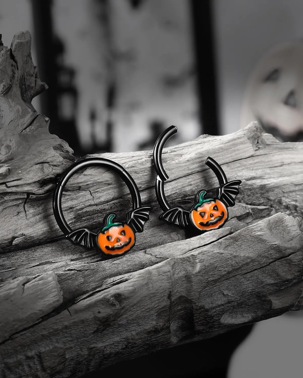 Jewseen Halloween Septum Rings Pumpkin Hinged Segment Rings Black Daith Piercing Jewelry Cartilage Hoop Earring Nose Rings Hoops for Women