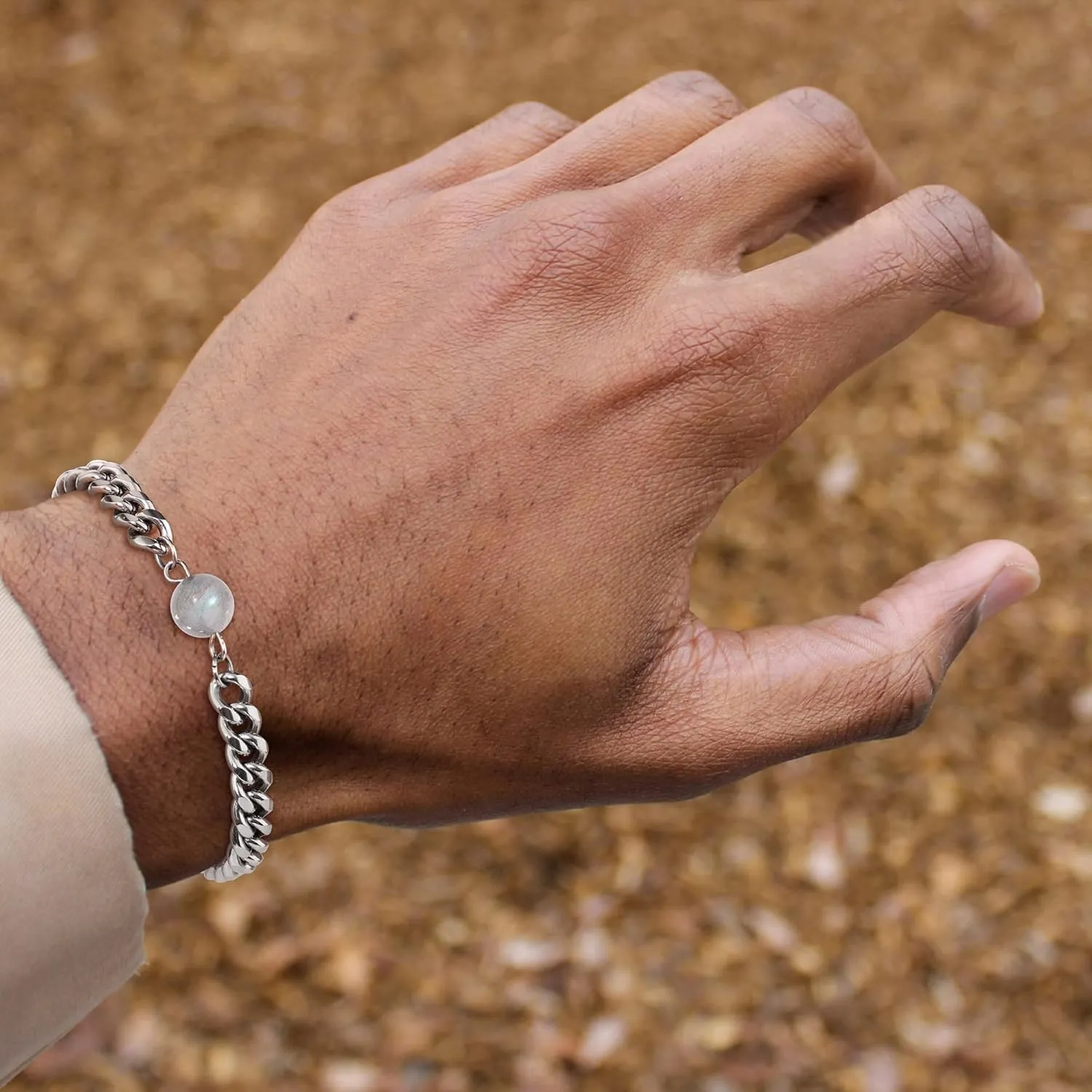 JoycuFF Moonstone Bracelets Fathers Day Birthday Gifts for Men, Cuban Link Chain Gifts for Men, Christmas Valentines Gifts for Dad Husband Man Son Boyfriend