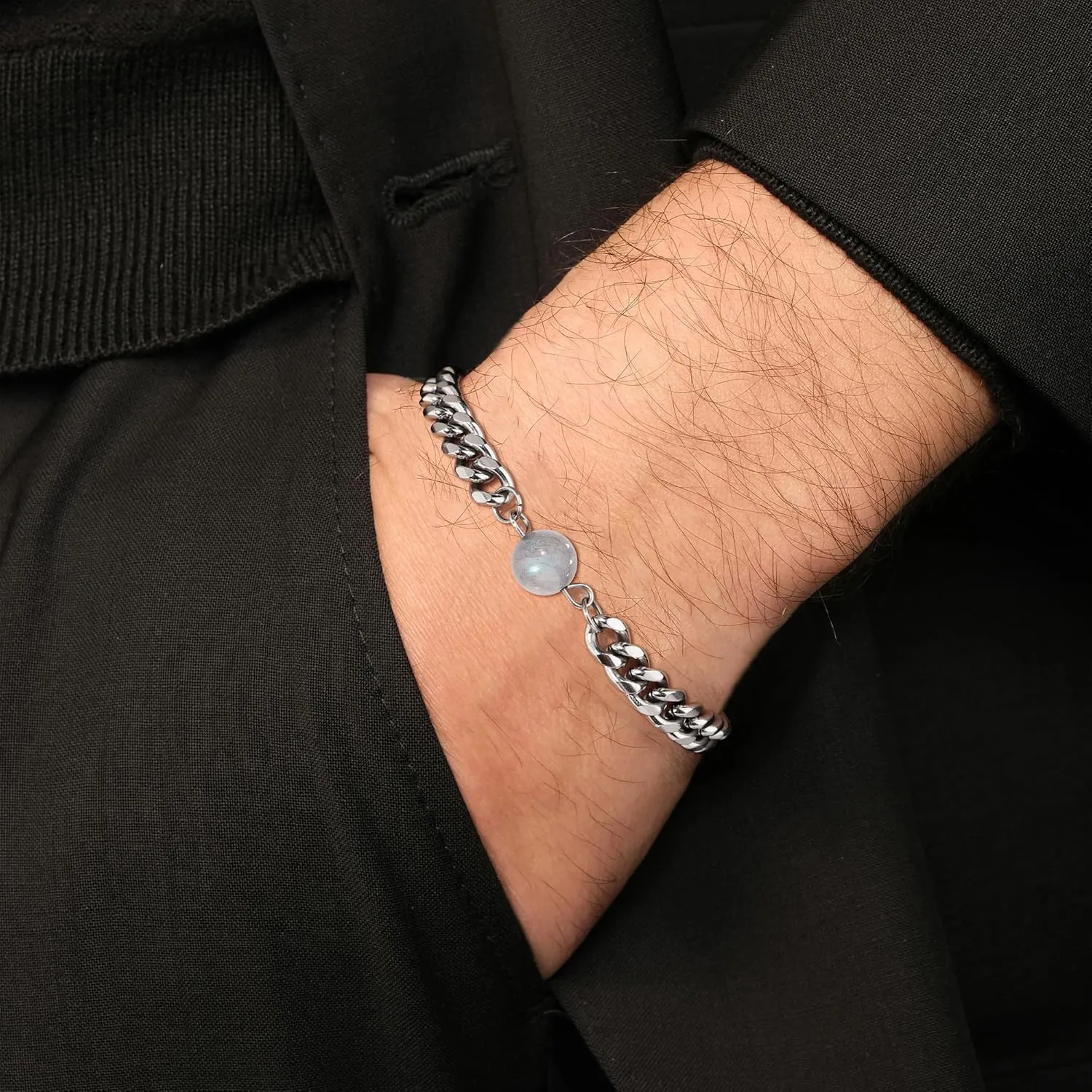 JoycuFF Moonstone Bracelets Fathers Day Birthday Gifts for Men, Cuban Link Chain Gifts for Men, Christmas Valentines Gifts for Dad Husband Man Son Boyfriend