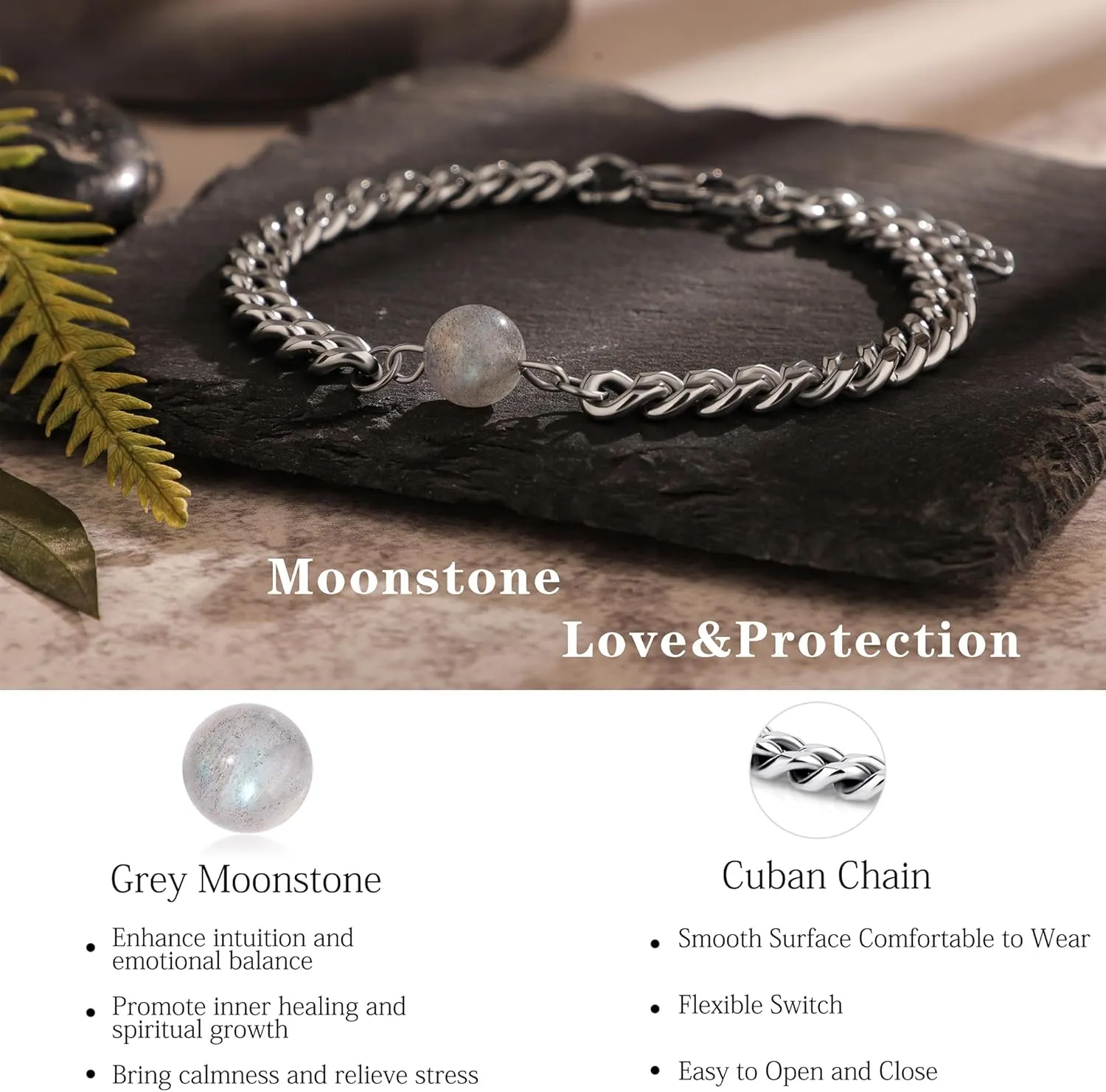 JoycuFF Moonstone Bracelets Fathers Day Birthday Gifts for Men, Cuban Link Chain Gifts for Men, Christmas Valentines Gifts for Dad Husband Man Son Boyfriend