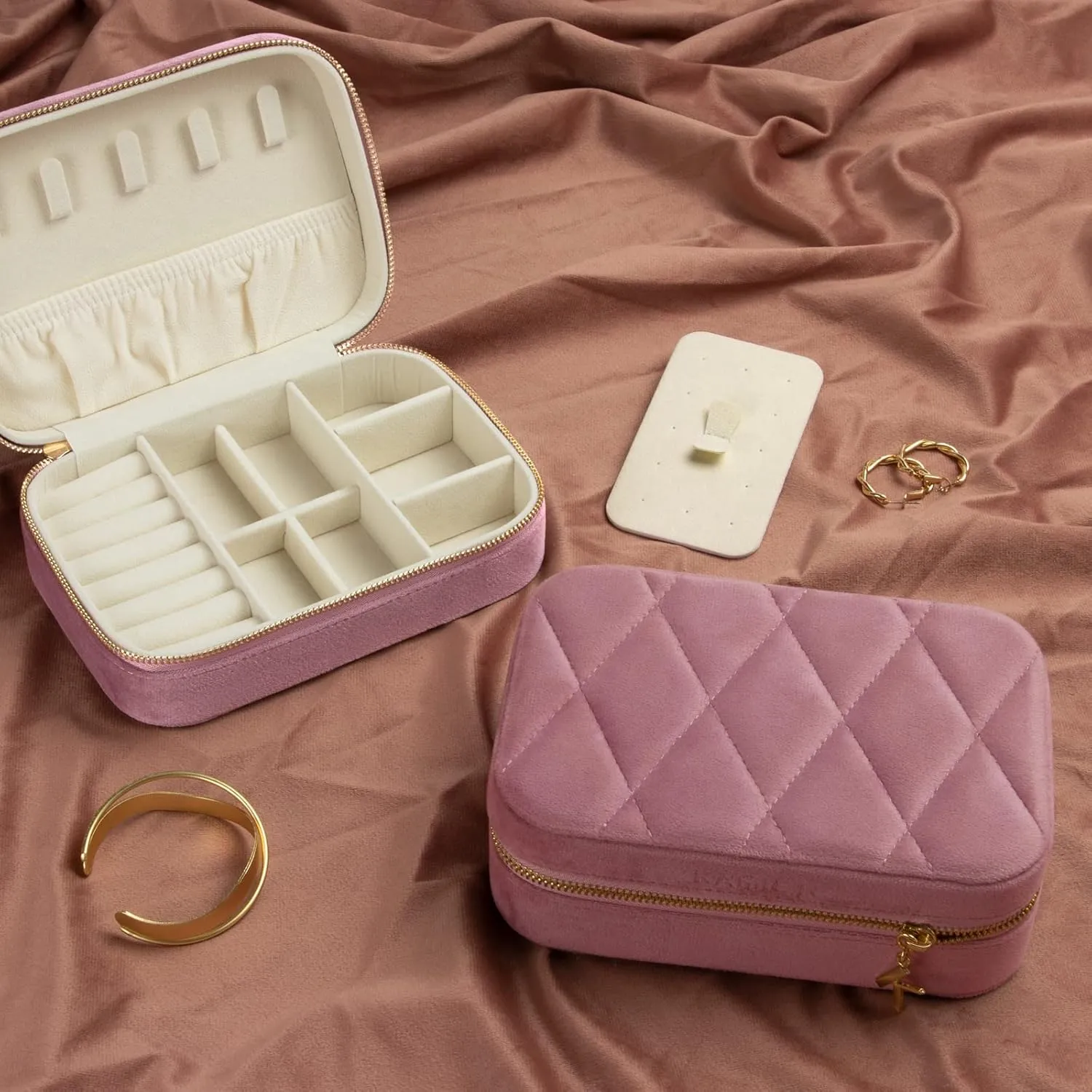 KAMIER Small Jewelry Boxes for Women | Velvet Jewelry Organizer Box for Earrings, Ring, Necklaces | Cute Jewelry Box for Women Men Girls(Pink)