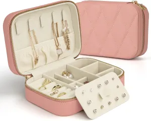 KAMIER Small Jewelry Boxes for Women | Velvet Jewelry Organizer Box for Earrings, Ring, Necklaces | Cute Jewelry Box for Women Men Girls(Pink)