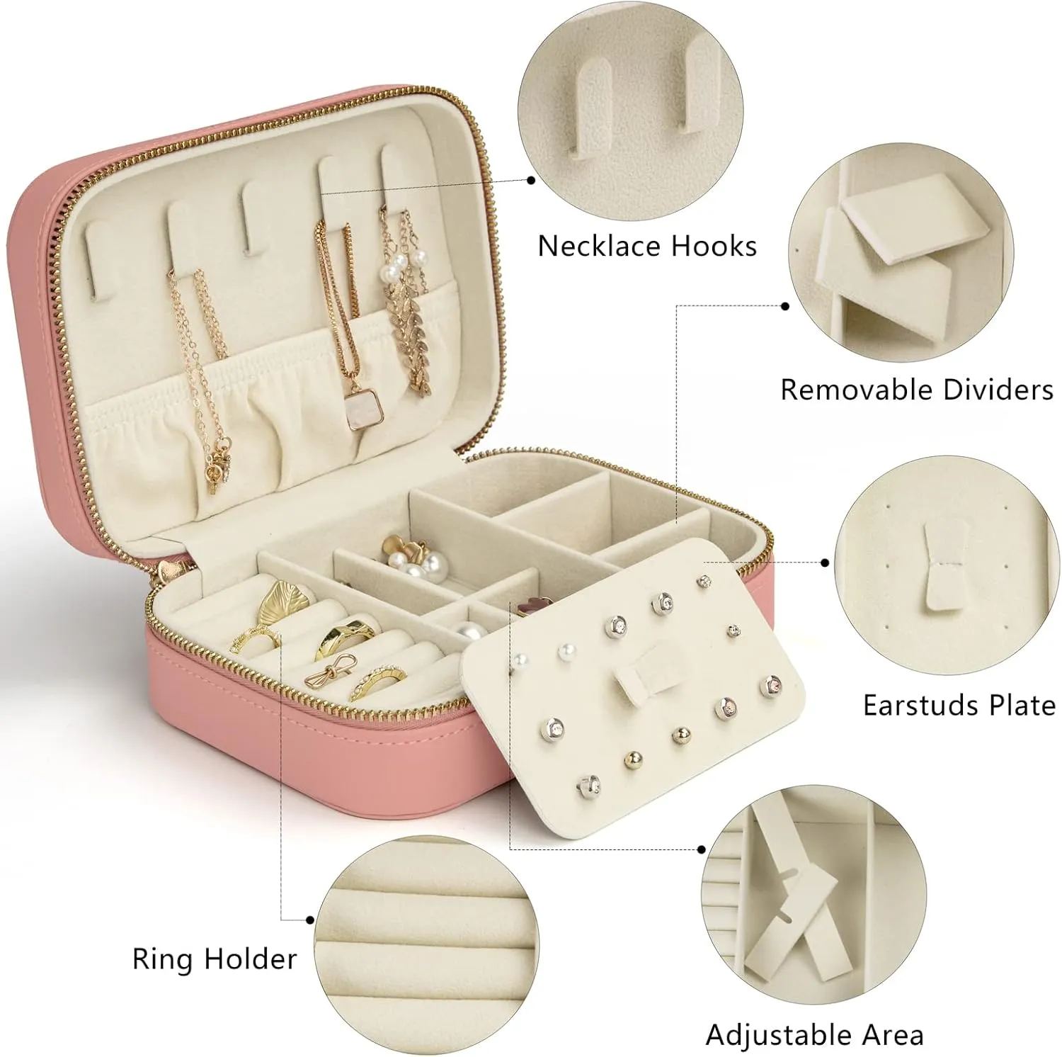KAMIER Small Jewelry Boxes for Women | Velvet Jewelry Organizer Box for Earrings, Ring, Necklaces | Cute Jewelry Box for Women Men Girls(Pink)