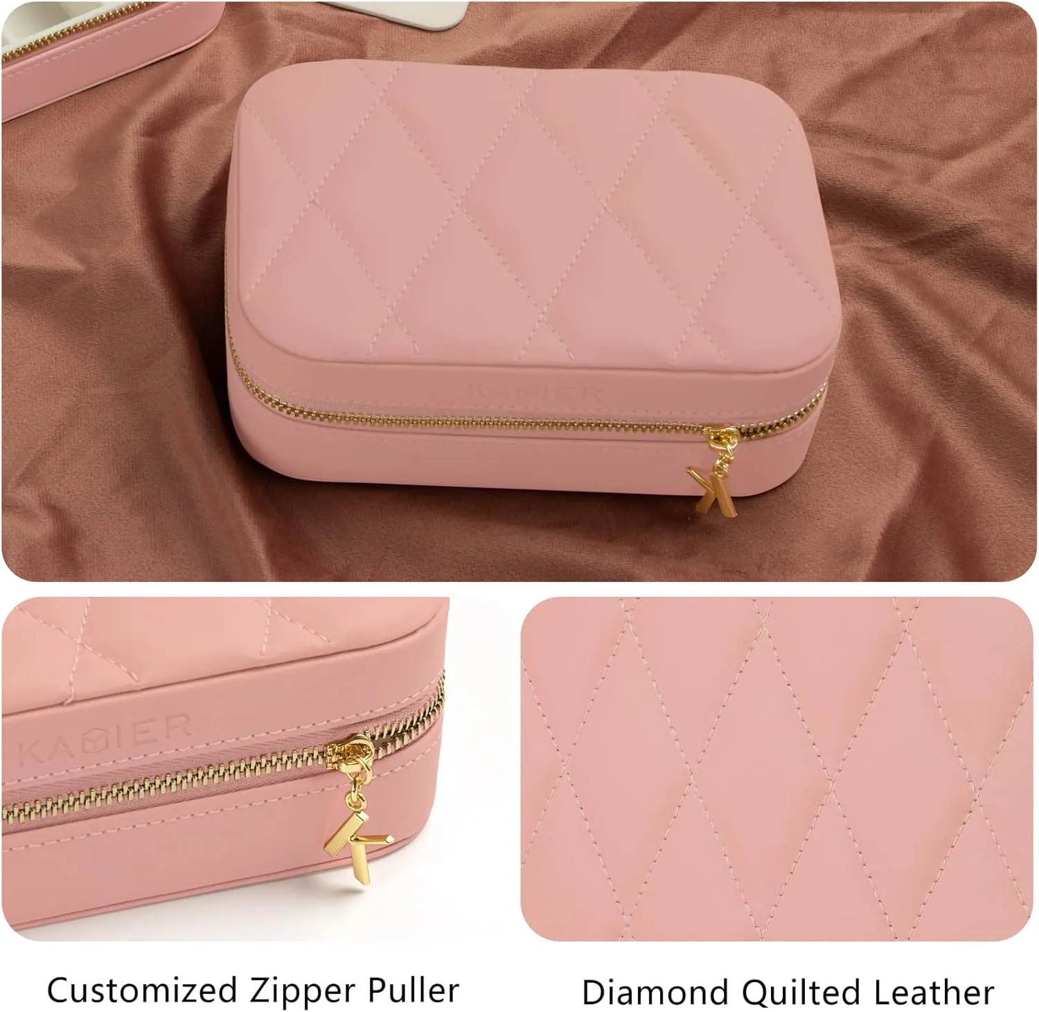 KAMIER Small Jewelry Boxes for Women | Velvet Jewelry Organizer Box for Earrings, Ring, Necklaces | Cute Jewelry Box for Women Men Girls(Pink)