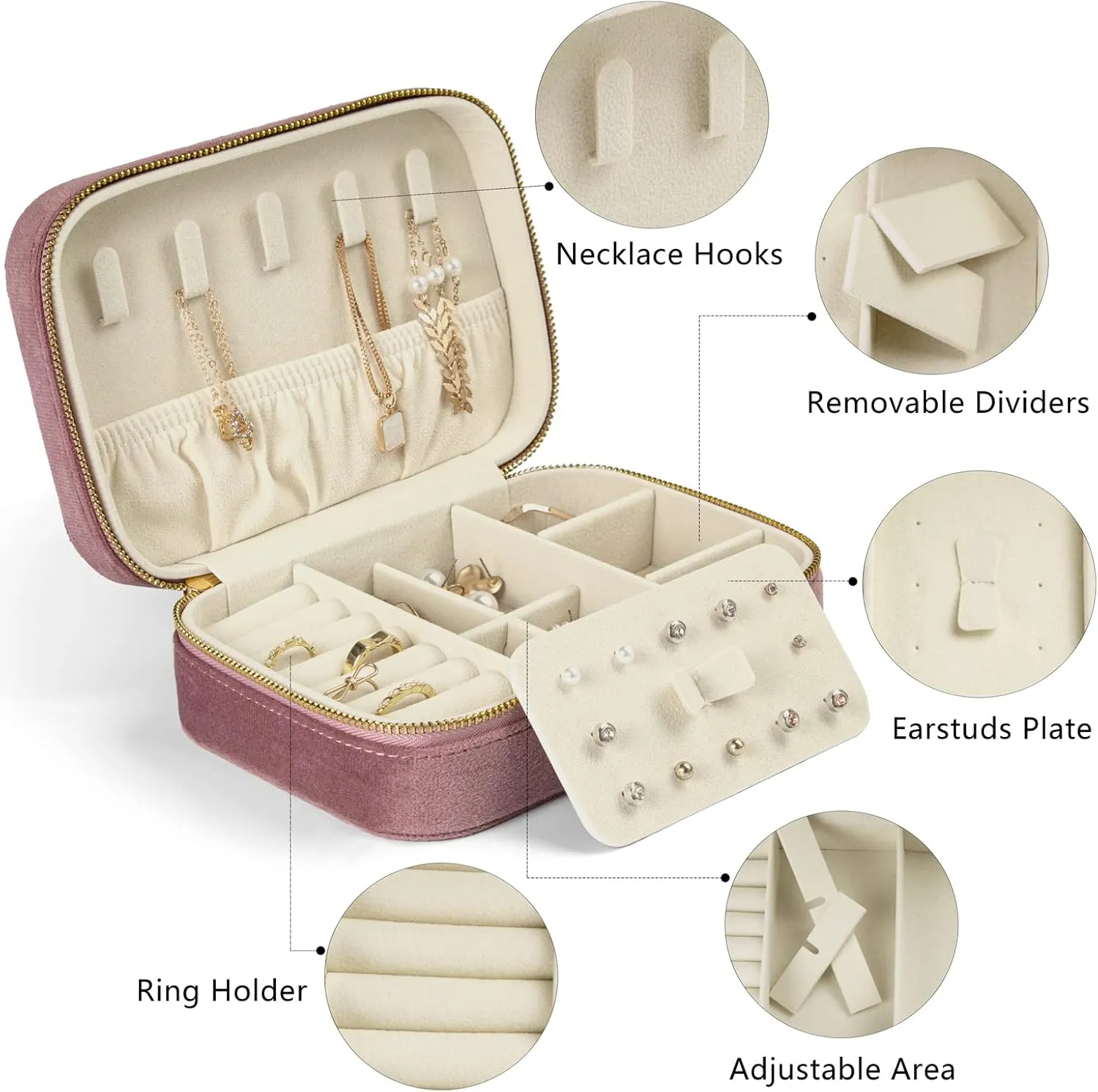 KAMIER Small Jewelry Boxes for Women | Velvet Jewelry Organizer Box for Earrings, Ring, Necklaces | Cute Jewelry Box for Women Men Girls(Pink)