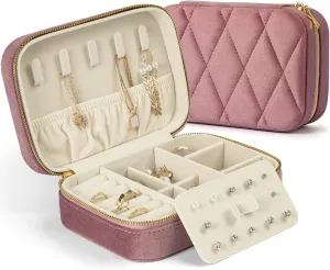 KAMIER Small Jewelry Boxes for Women | Velvet Jewelry Organizer Box for Earrings, Ring, Necklaces | Cute Jewelry Box for Women Men Girls(Pink)