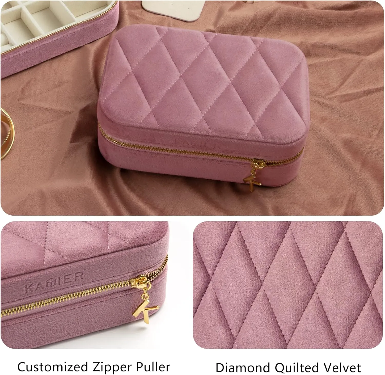 KAMIER Small Jewelry Boxes for Women | Velvet Jewelry Organizer Box for Earrings, Ring, Necklaces | Cute Jewelry Box for Women Men Girls(Pink)