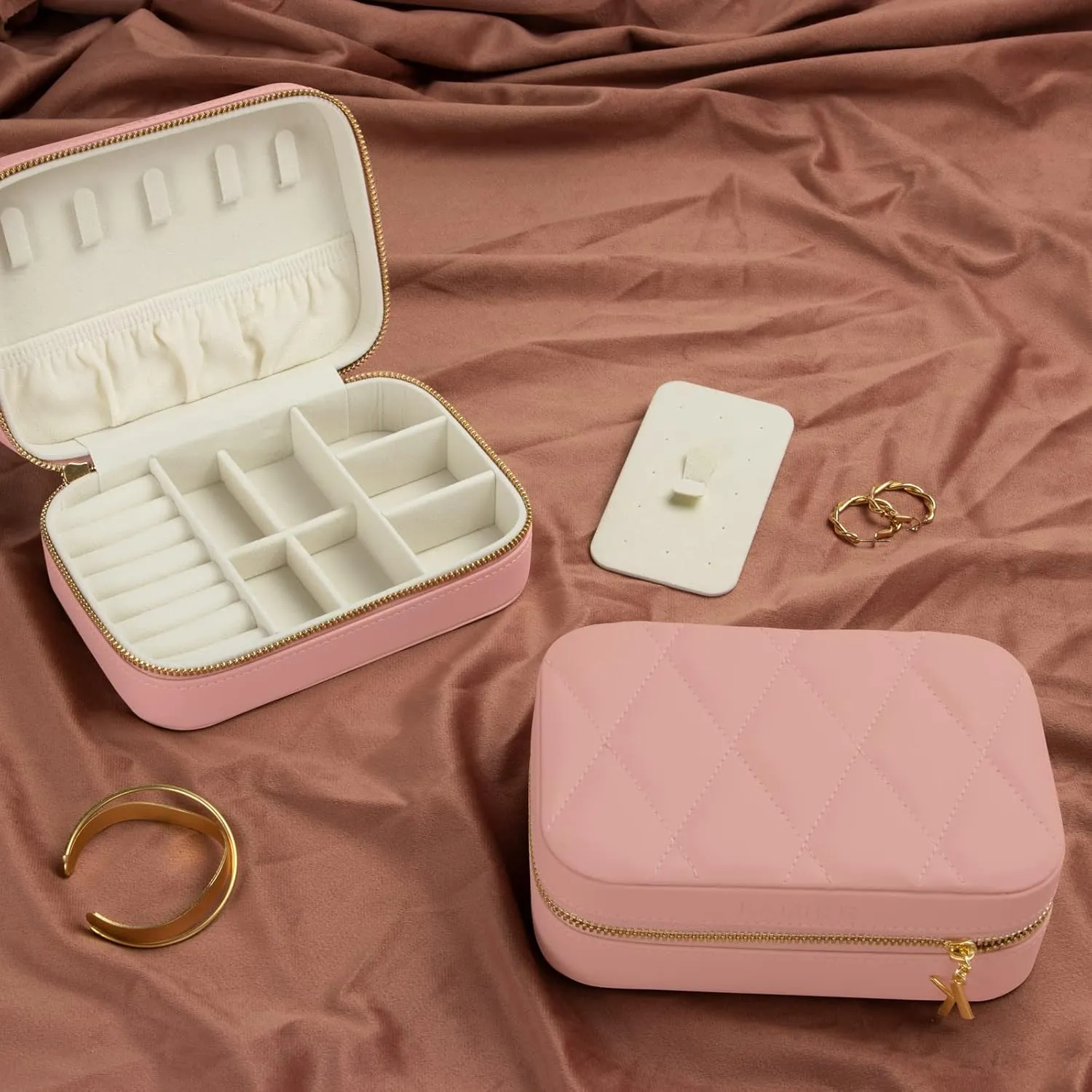 KAMIER Small Jewelry Boxes for Women | Velvet Jewelry Organizer Box for Earrings, Ring, Necklaces | Cute Jewelry Box for Women Men Girls(Pink)