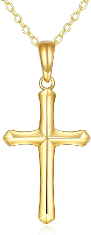 KECHO 14K Gold Cross Necklace for Women Yellow Gold Religious Simple Cross Pendant Necklace Jewelry for Her Girls Mother Daughter Wife Jesuits