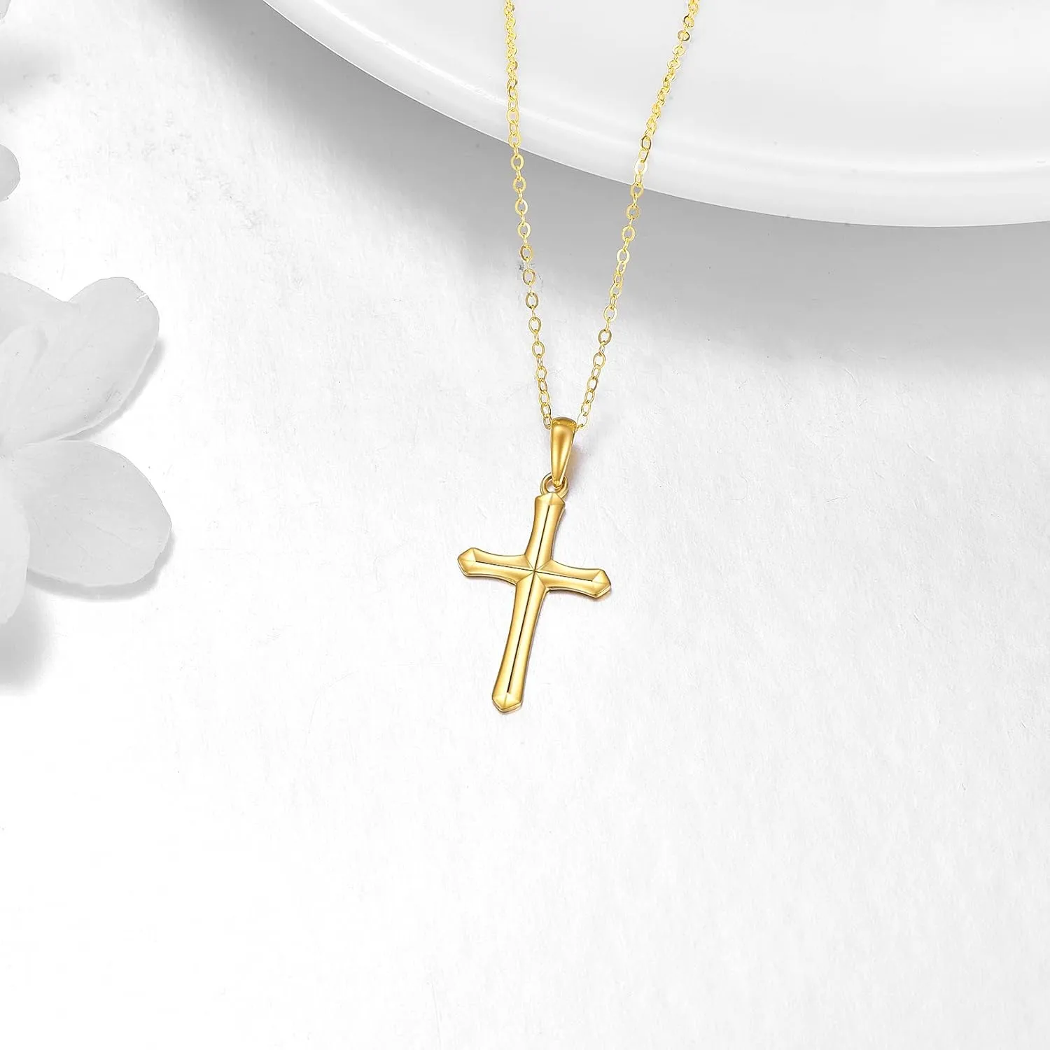 KECHO 14K Gold Cross Necklace for Women Yellow Gold Religious Simple Cross Pendant Necklace Jewelry for Her Girls Mother Daughter Wife Jesuits