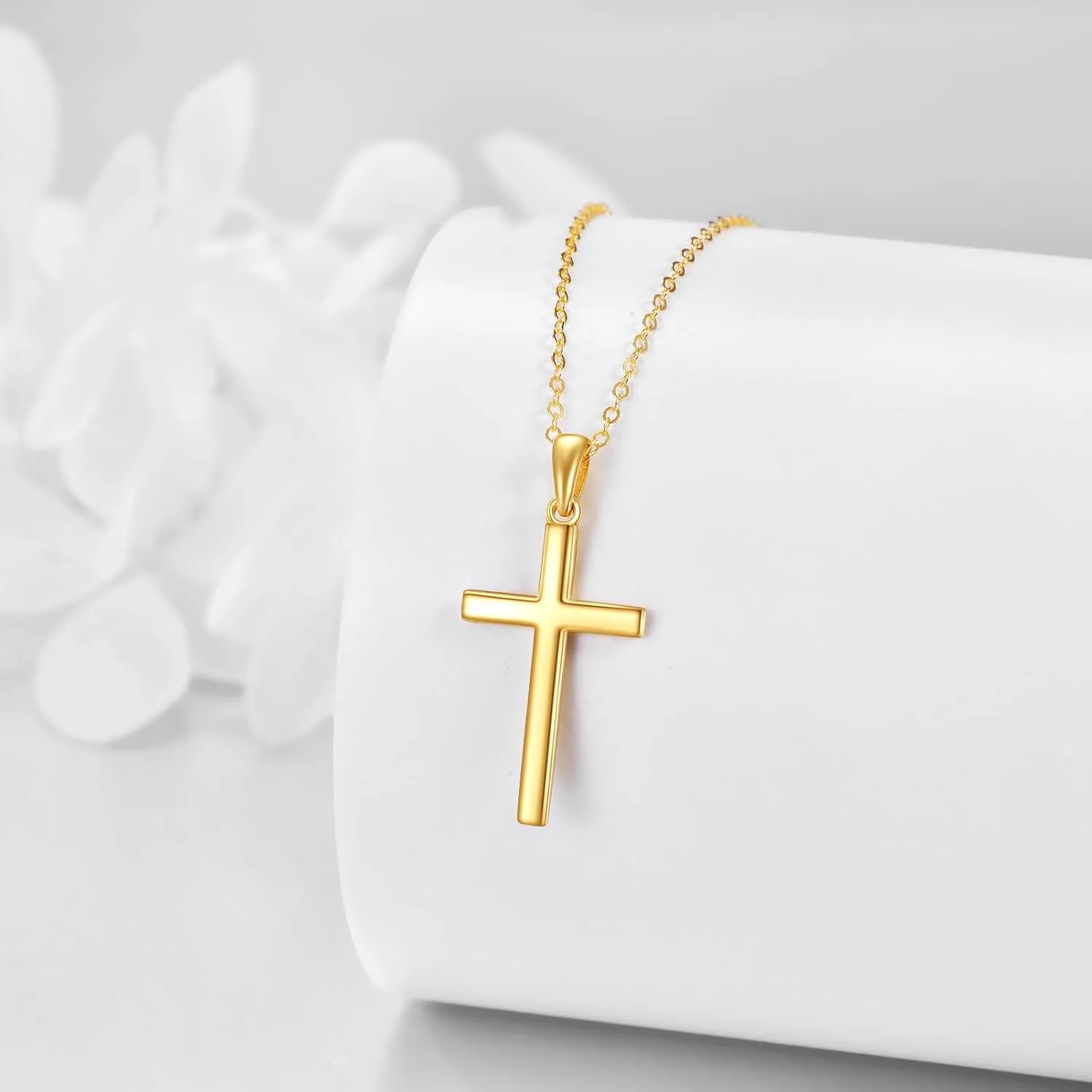 KECHO 14K Gold Cross Necklace for Women Yellow Gold Religious Simple Cross Pendant Necklace Jewelry for Her Girls Mother Daughter Wife Jesuits