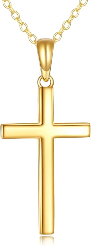 KECHO 14K Gold Cross Necklace for Women Yellow Gold Religious Simple Cross Pendant Necklace Jewelry for Her Girls Mother Daughter Wife Jesuits