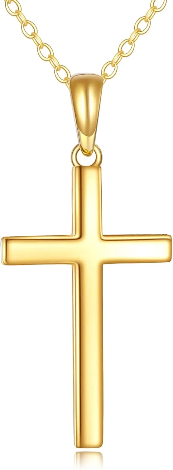 KECHO 14K Gold Cross Necklace for Women Yellow Gold Religious Simple Cross Pendant Necklace Jewelry for Her Girls Mother Daughter Wife Jesuits