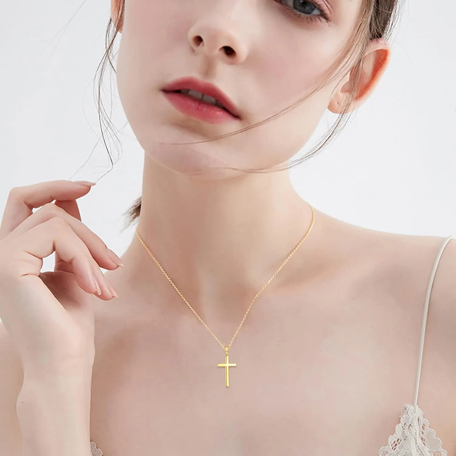 KECHO 14K Gold Cross Necklace for Women Yellow Gold Religious Simple Cross Pendant Necklace Jewelry for Her Girls Mother Daughter Wife Jesuits