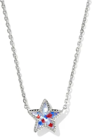Kendra Scott Womens Cassidy Short Pendant Necklace Silver Red White Blue Star Illusion One Size One Size