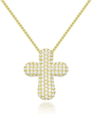 KissYan Bubble Cross Necklace for Women, 14K Gold Plated Cubic Zirconia Cross Pendant Necklaces Simple Trendy Faith Jewelry Gifts