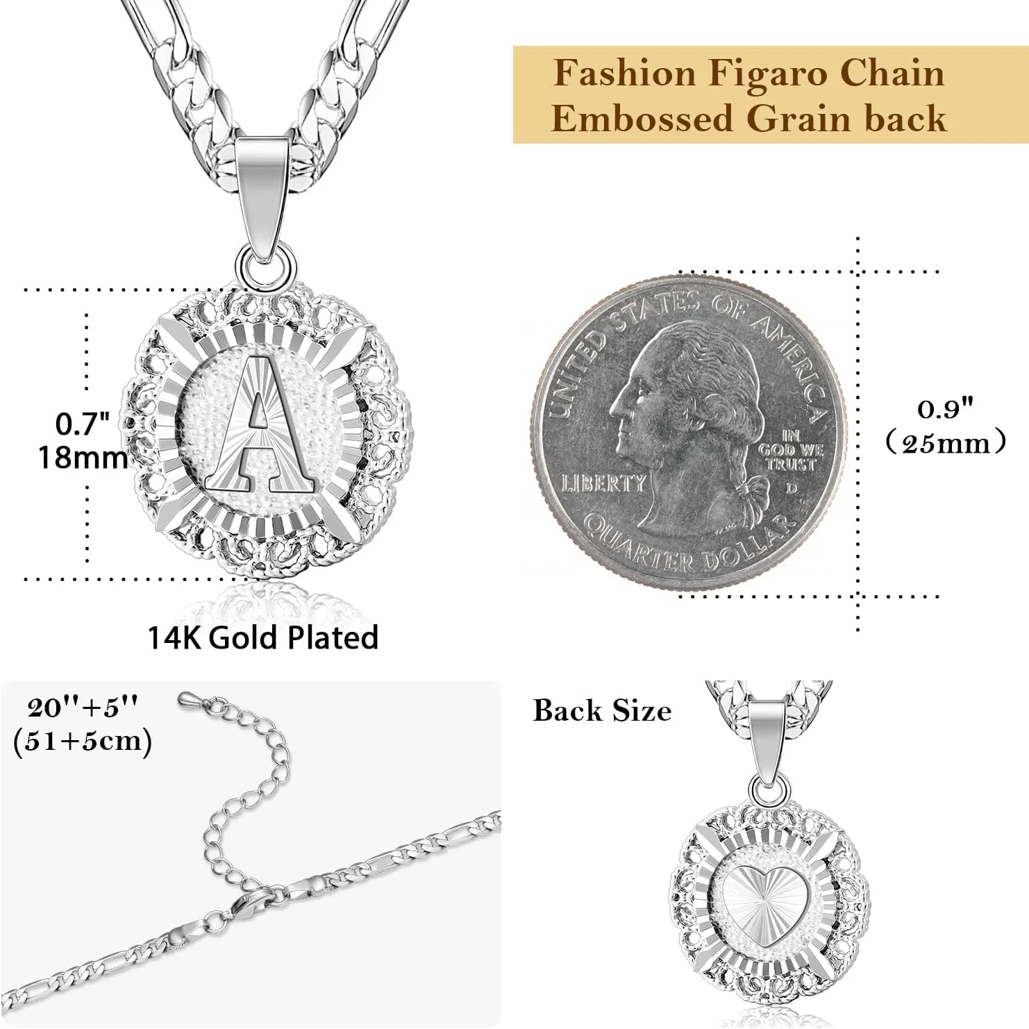 KissYan Initial Necklaces for Women, 14K Gold Plated Round Letter Pendant Capital Monogram Necklace Alphabets from A-Z Figaro Chain Jewelry