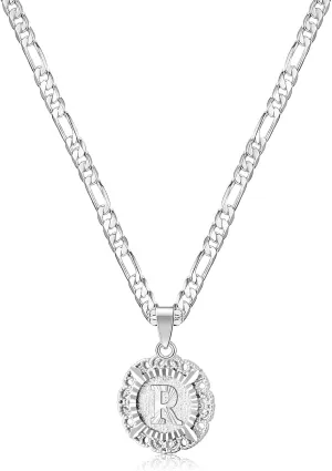 KissYan Initial Necklaces for Women, 14K Gold Plated Round Letter Pendant Capital Monogram Necklace Alphabets from A-Z Figaro Chain Jewelry