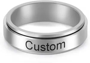 kkjoy Personalized Name Anxiety Spinning Ring Stainless Steel Laser Printed Customized Text Promise Ring Couple's Ring Family Rings Engagement Wedding Jewelry for Women Men