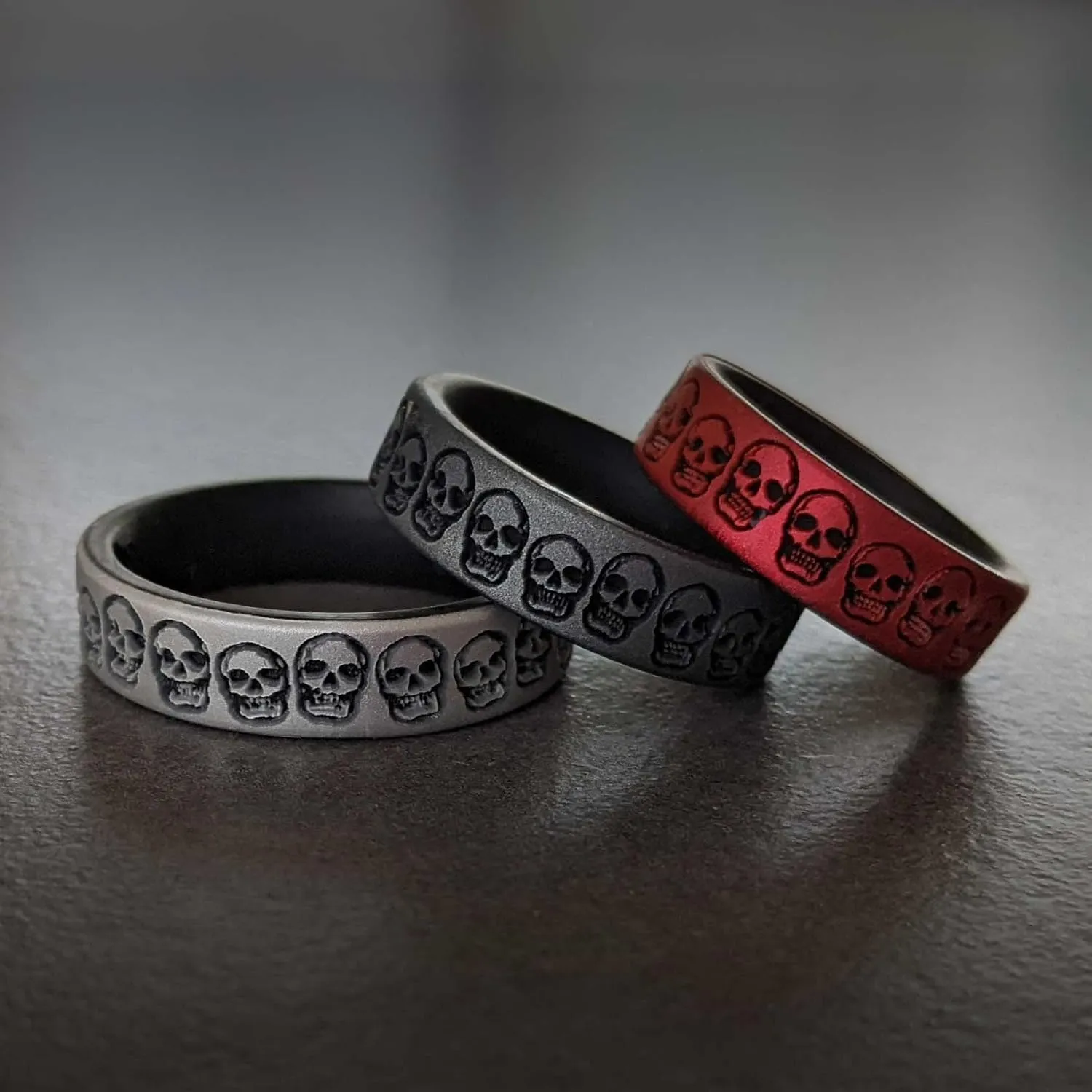 Knot Theory Skulls Skeletons Silicone Ring for Men and Women - Silicone Wedding Band for Sports Activities, Breathable Comfort Fit 6mm Bandwidth