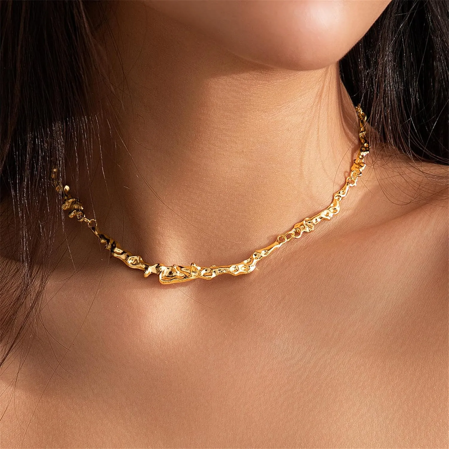 KOLODOGO Gold Irregular Lava Choker Necklace and Earrings Set Chunky Statement Necklace Punk Jewelry Set Gold Chain Pendant Necklace for Women