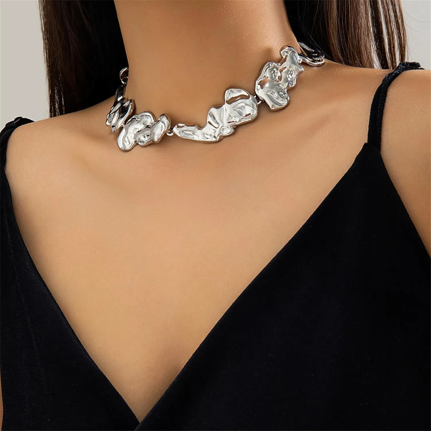 KOLODOGO Gold Irregular Lava Choker Necklace and Earrings Set Chunky Statement Necklace Punk Jewelry Set Gold Chain Pendant Necklace for Women