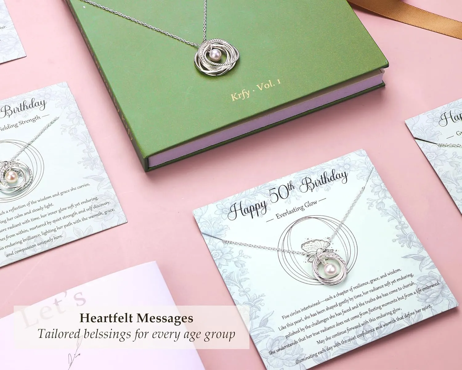 Krfy Birthday Gifts for Women Unique - 925 Sterling Silver Necklace with Pearl 30th 40th 50th 60th 70th 80th 90th Birthday Present for Mom Turning 30 40 50 60 70 80 90 Years Old Birthday Card for Her