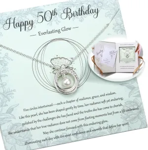 Krfy Birthday Gifts for Women Unique - 925 Sterling Silver Necklace with Pearl 30th 40th 50th 60th 70th 80th 90th Birthday Present for Mom Turning 30 40 50 60 70 80 90 Years Old Birthday Card for Her