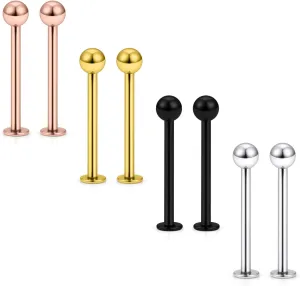 Kridzisw 14G Cheek Dimple Piercing Jewelry Flat Tongue Ring 316L Stainless Steel Long Bar Lip Labret Cheek Tongue Rings Barbell Piercing Jewelry 4mm 5mm Balls 14mm 16mm 19mm Bar Length 8Pcs