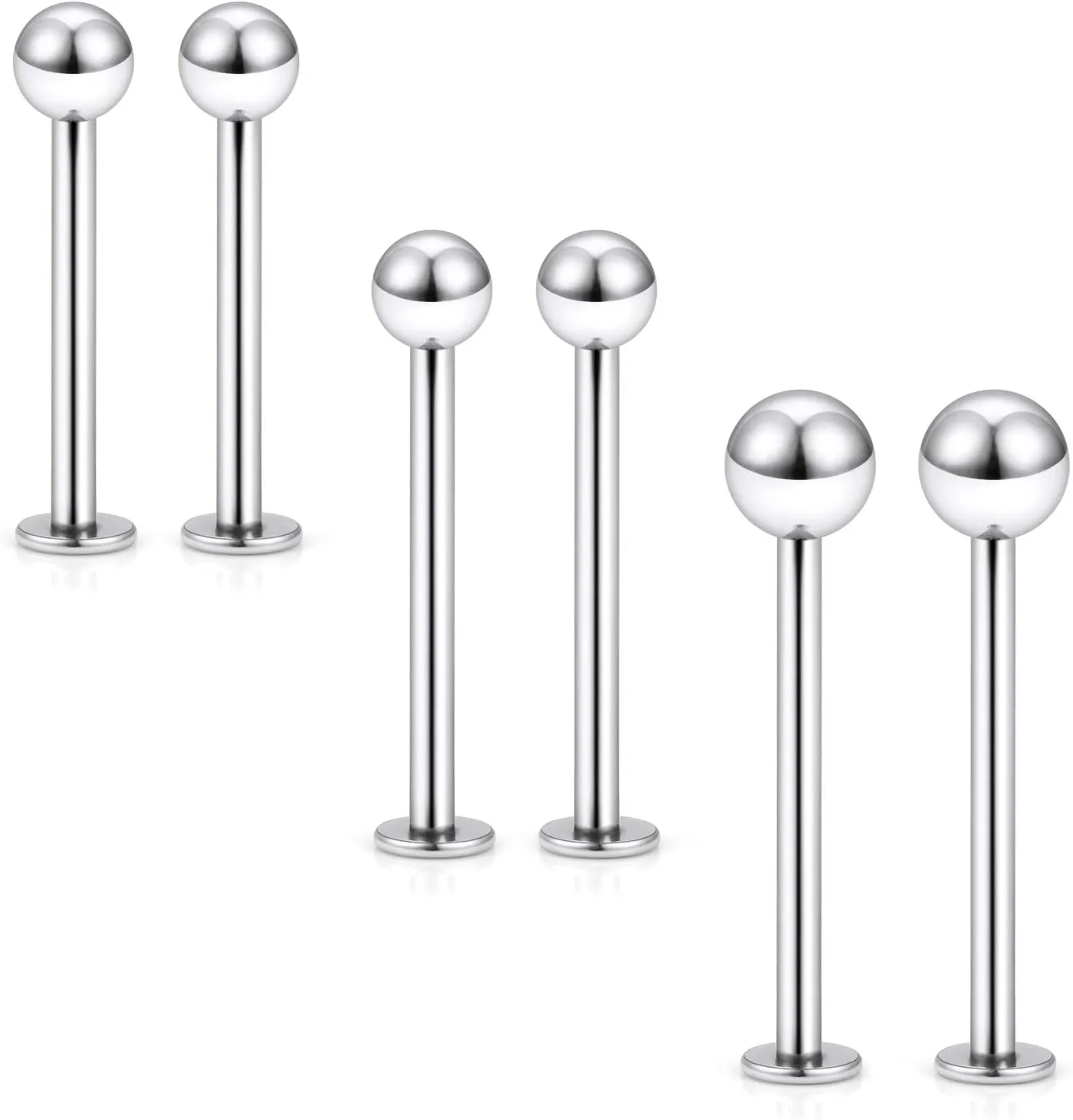 Kridzisw 16G Cheek Dimple Piercing Jewelry Hypoallergenic 316L Surgical Steel Flat Back Tongue Rings Long Bar Lip Labret Medusa Ashley Rings Studs Piercing Jewelry for Women Men 14mm 16mm 19mm Bar