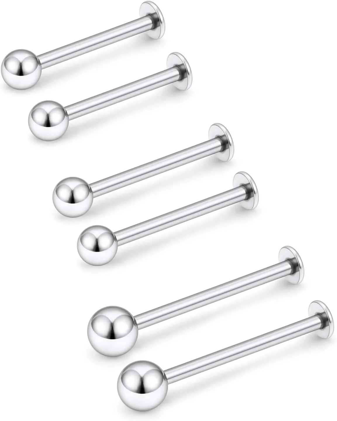 Kridzisw 16G Cheek Dimple Piercing Jewelry Hypoallergenic 316L Surgical Steel Flat Back Tongue Rings Long Bar Lip Labret Medusa Ashley Rings Studs Piercing Jewelry for Women Men 14mm 16mm 19mm Bar